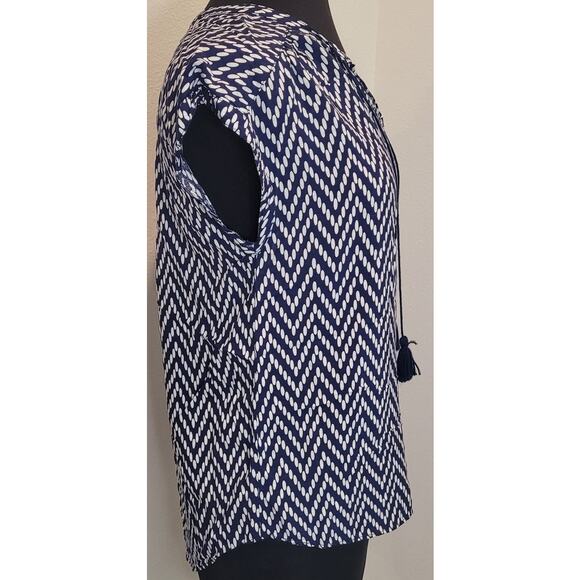 St Johns Bay Chevron Tassel Tie Blouse Boho High Low Hem Medium - Picture 3 of 7